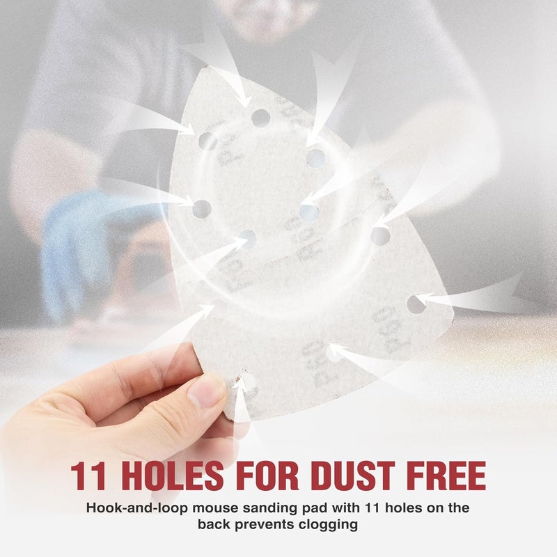 S SATC 50 PCS Mouse Sander Sandpaper 11 Holes 60 Grit Detail Sander Sandpaper Palm Sander Paper Hook and Loop Sander Pads Triangular Sanding Sheets - Image 4