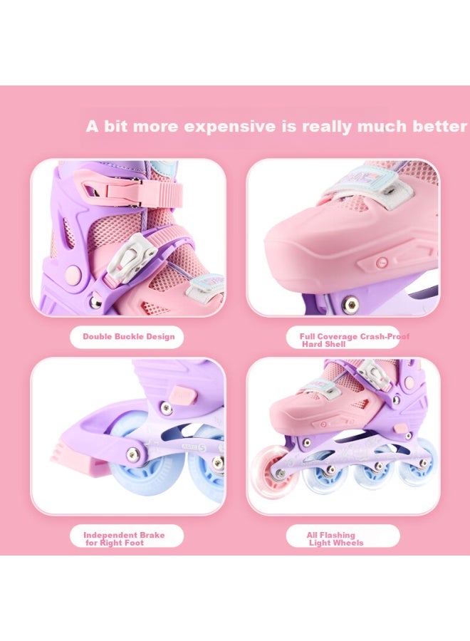 Evervon Kids Roller Skates Inline Skates With Helmet And Protective Gear Pink Size S Suitable For Size 31-34 - Image 2