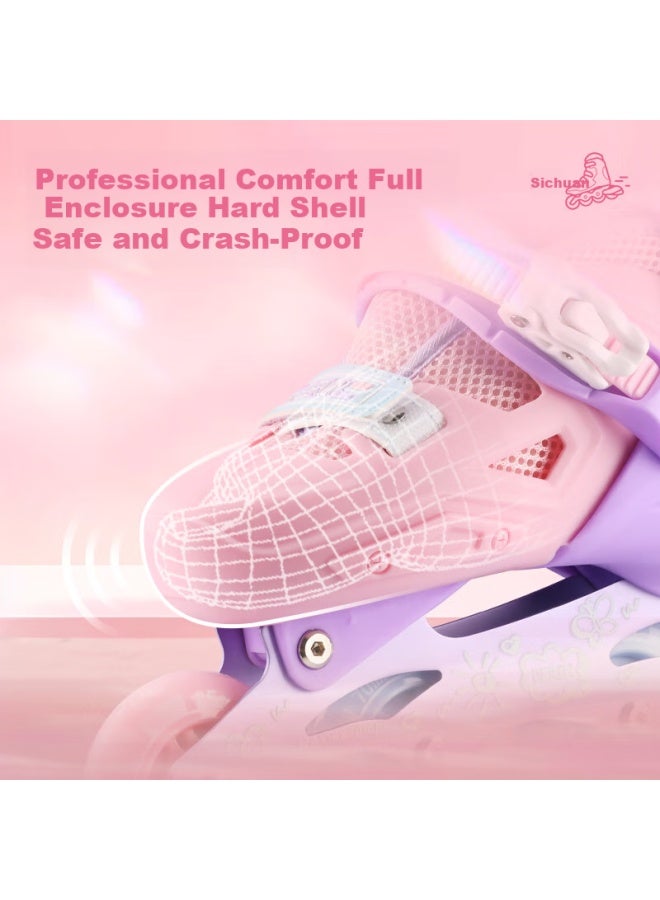 Evervon Kids Roller Skates Inline Skates With Helmet And Protective Gear Pink Size S Suitable For Size 31-34 - Image 4