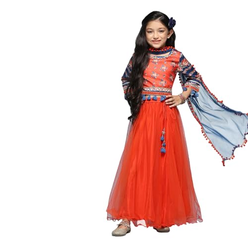 BIBA Girl's Polyester Readymade Lehenga Choli Set, (Kw5407_Red_13) - Image 1