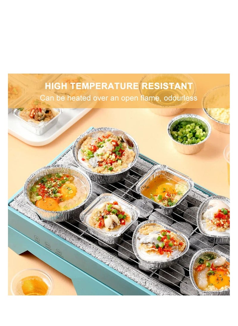 SYOSI - Foil Trays Foil Containers Mini Disposable Tins Trays Without Lids for Cakes Bread and Muffins in Aluminium Foil Trays Heart Shape Square Round Portable Food Containers (60 Pack) - Image 1