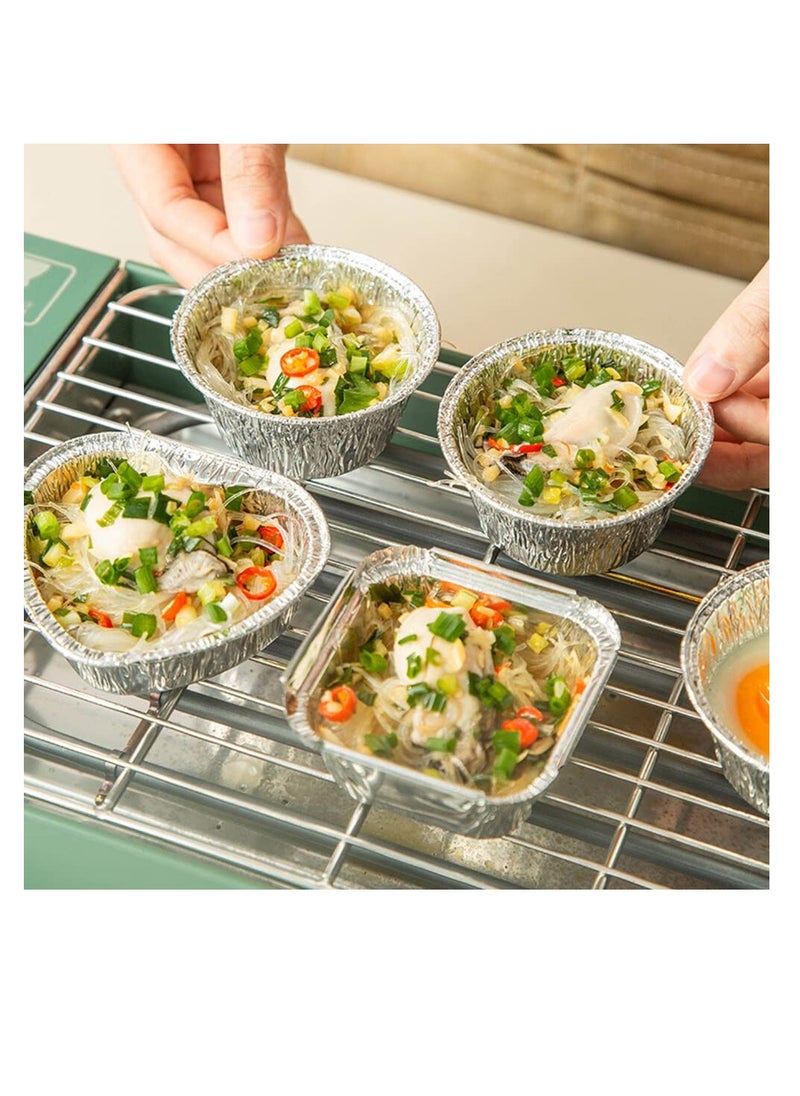 SYOSI - Foil Trays Foil Containers Mini Disposable Tins Trays Without Lids for Cakes Bread and Muffins in Aluminium Foil Trays Heart Shape Square Round Portable Food Containers (60 Pack) - Image 1