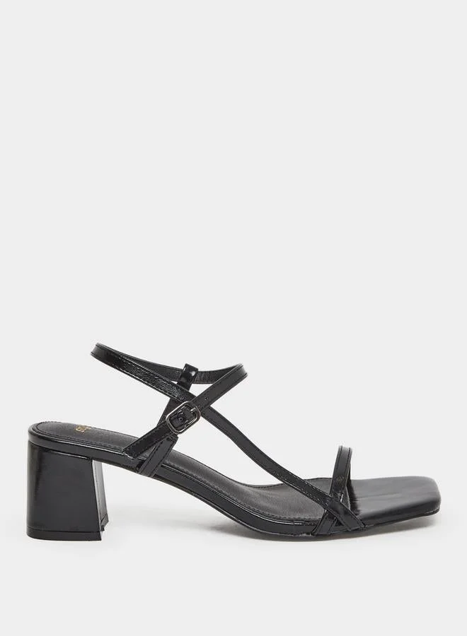 Styli Styli Black Block Heel Slingback Sandals