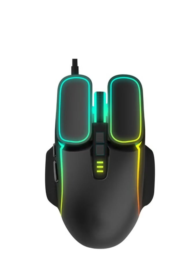 هيتز ماوس الألعاب Heatz السلكي RGB - دقة DPI قابلة للتعديل حتى 3200، إضاءة خلفية LED، أزرار جانبية، تصميم مريح - أسود - Image 1