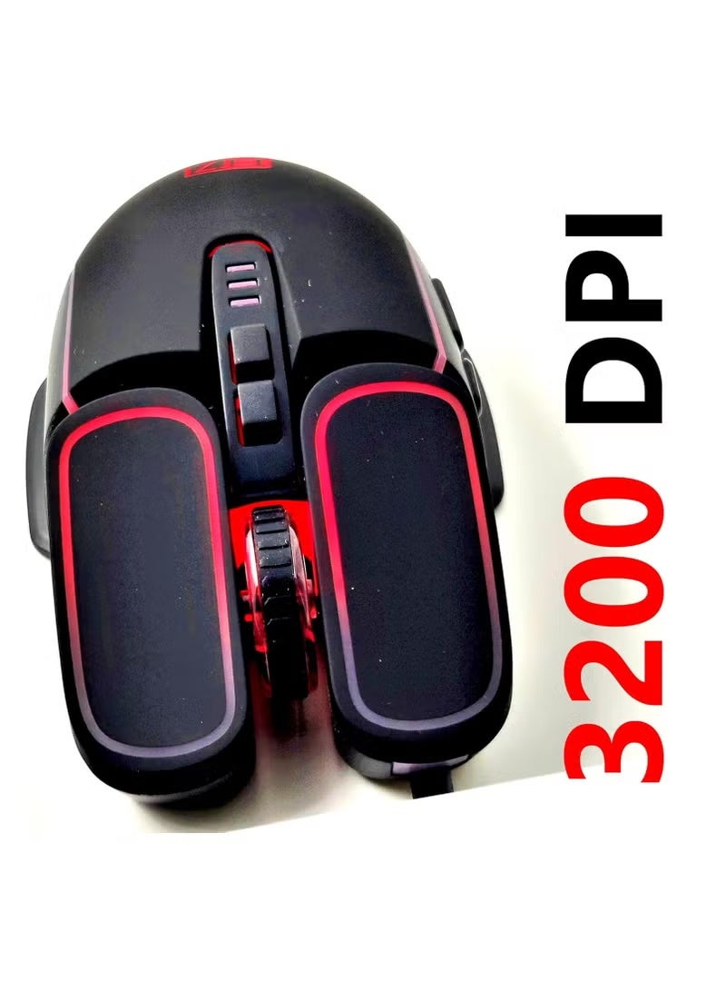 هيتز ماوس الألعاب Heatz السلكي RGB - دقة DPI قابلة للتعديل حتى 3200، إضاءة خلفية LED، أزرار جانبية، تصميم مريح - أسود - Image 3