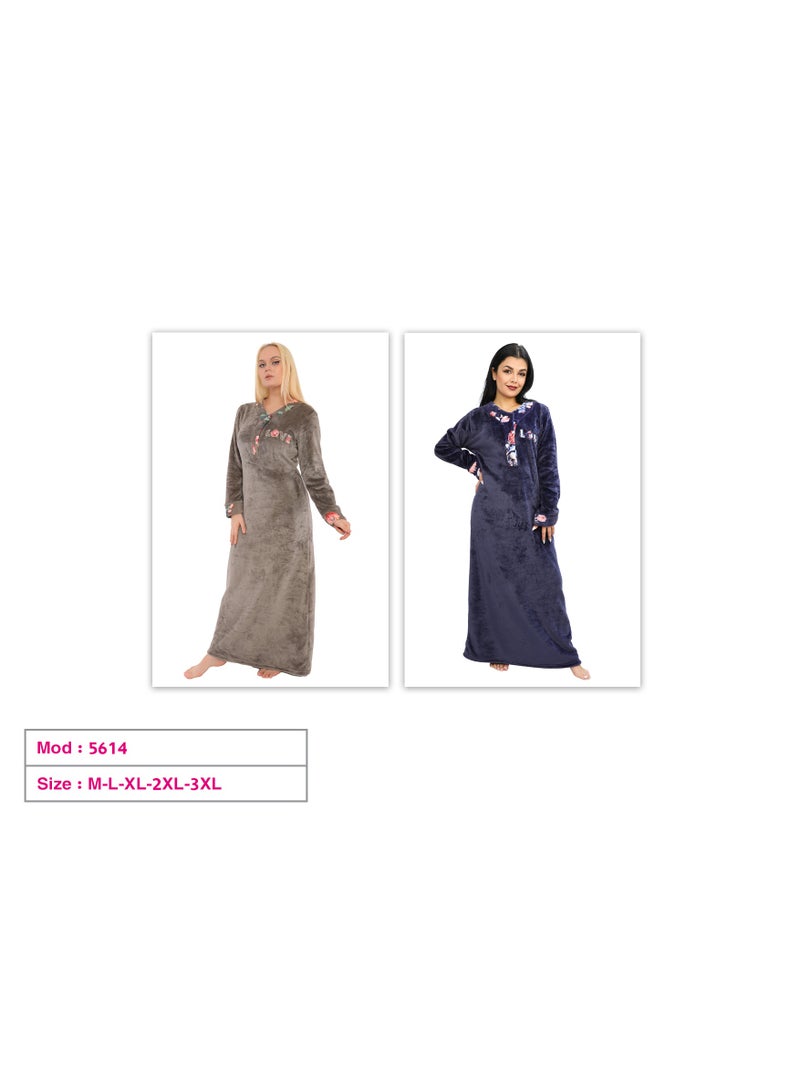 دعدوش  قميص نوم نسائي طويل بتطريز أنيق، عباءة حريمي قطيفة شتوية من دعدوش ,ثوب بيتي ماكسي محتشم للنساء - Image 4