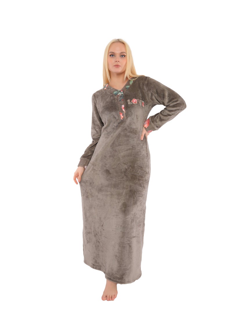 دعدوش  قميص نوم نسائي طويل بتطريز أنيق، عباءة حريمي قطيفة شتوية من دعدوش ,ثوب بيتي ماكسي محتشم للنساء - Image 2