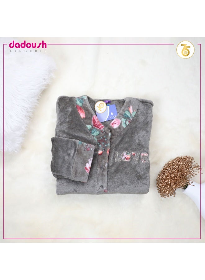 دعدوش  قميص نوم نسائي طويل بتطريز أنيق، عباءة حريمي قطيفة شتوية من دعدوش ,ثوب بيتي ماكسي محتشم للنساء - Image 3