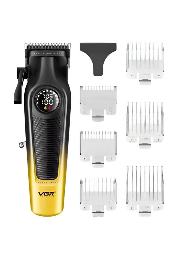 VGR V-196 Professional Hair Clipper for Men – LED Display – Durable Metal Body – USB Charging – Cordless with 2000mAh Battery – Gold. Black/Gold - Image 4