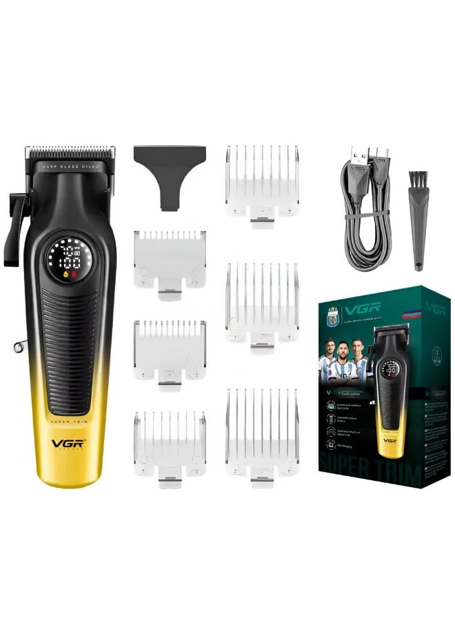 VGR V-196 Professional Hair Clipper for Men – LED Display – Durable Metal Body – USB Charging – Cordless with 2000mAh Battery – Gold. Black/Gold - Image 1