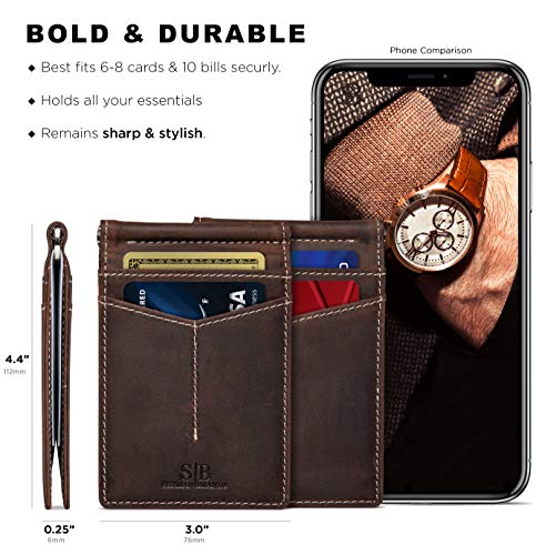 SERMAN BRANDS RFID Blocking Wallet Slim Bifold - Genuine Leather Minimalist Front Pocket Wallets for Men with Money Clip Gift (Texas Brown) - Image 3