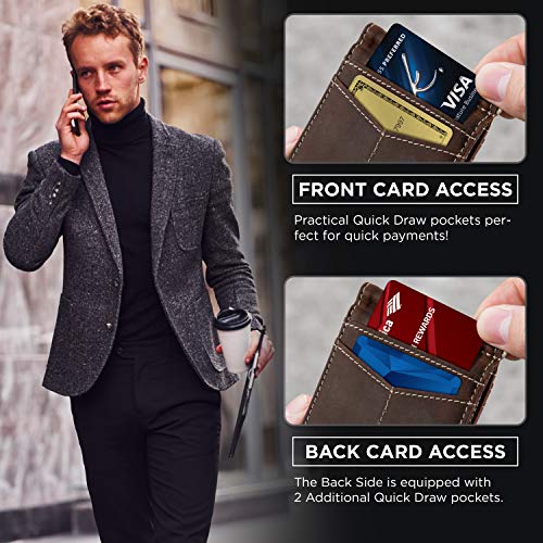 SERMAN BRANDS RFID Blocking Wallet Slim Bifold - Genuine Leather Minimalist Front Pocket Wallets for Men with Money Clip Gift (Texas Brown) - Image 4