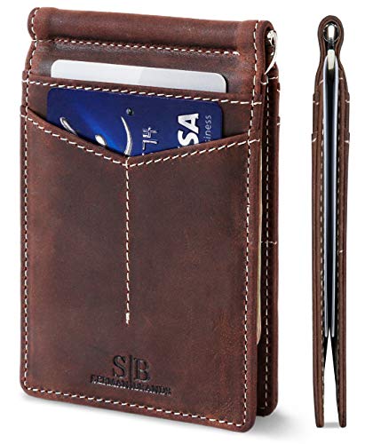 SERMAN BRANDS RFID Blocking Wallet Slim Bifold - Genuine Leather Minimalist Front Pocket Wallets for Men with Money Clip Gift (Texas Brown) - Image 1