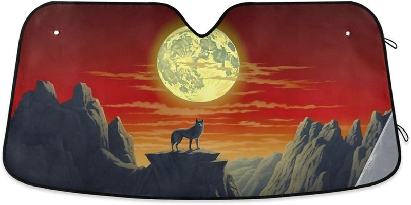 Lonely Wolf Car Windshield Sun Shade Foldable Sun Visor Automotive Sunshades for Car Truck SUV Blocks UV Rays Keep Your Vehicle Cool - Image 1