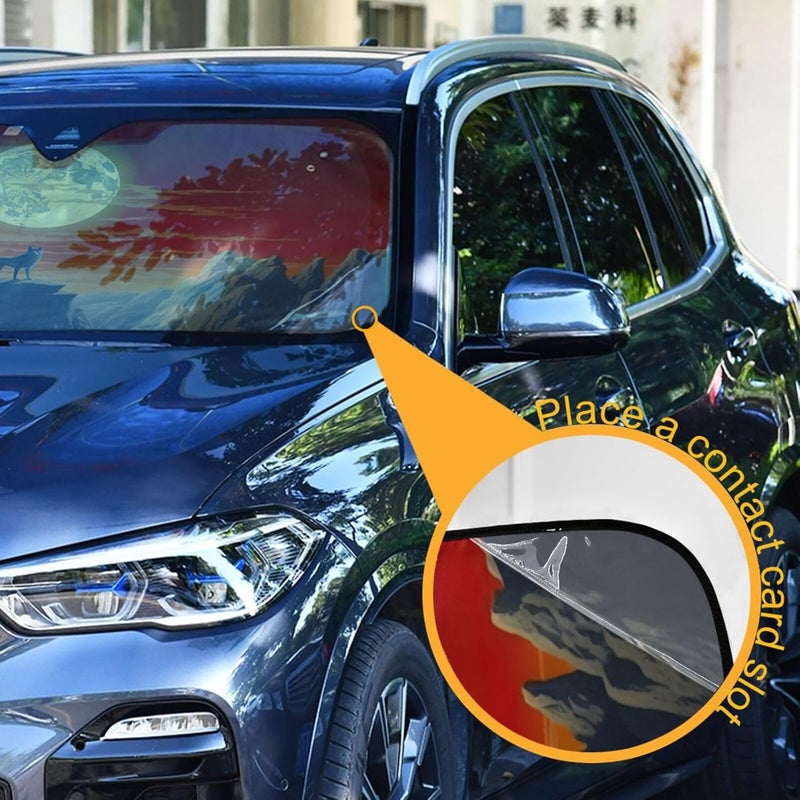 Lonely Wolf Car Windshield Sun Shade Foldable Sun Visor Automotive Sunshades for Car Truck SUV Blocks UV Rays Keep Your Vehicle Cool - Image 3