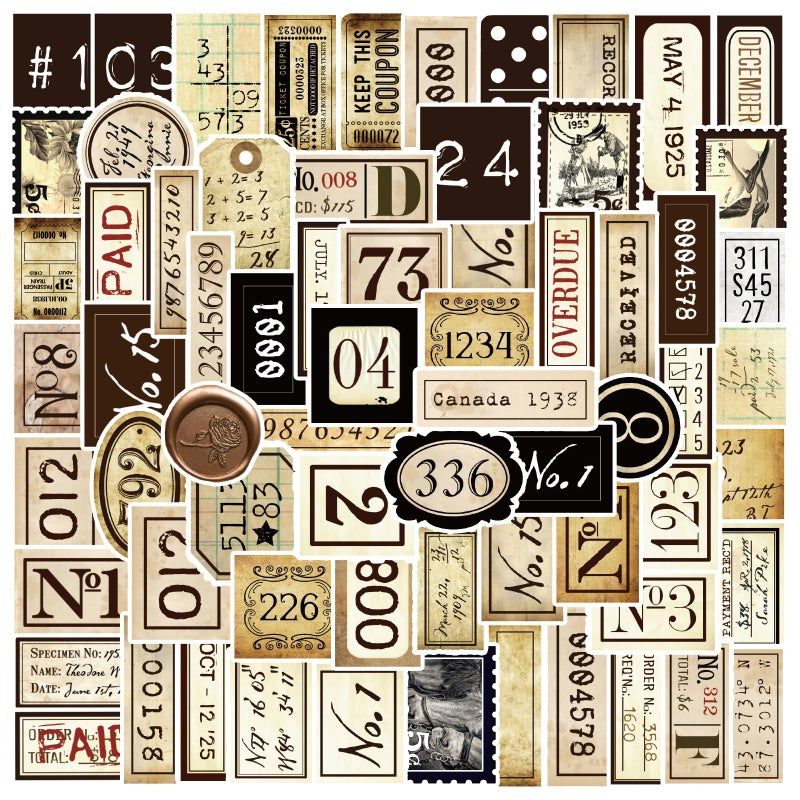Bomichi 190 Pcs Vintage Label Number Stickers, Retro Tag Aesthetic Stickers for Scrapbooking Junk Journal Bullet Journal Collage Diary DIY Crafts - Image 1