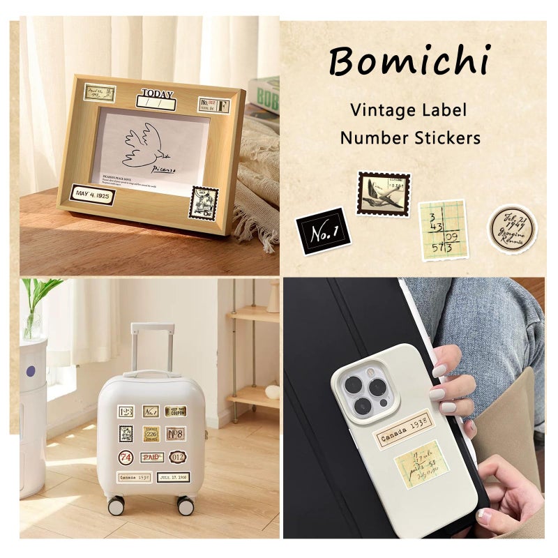 Bomichi 190 Pcs Vintage Label Number Stickers, Retro Tag Aesthetic Stickers for Scrapbooking Junk Journal Bullet Journal Collage Diary DIY Crafts - Image 4