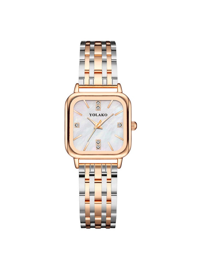 Gold New Square Case Ladies Watch with Stainless Steel Band