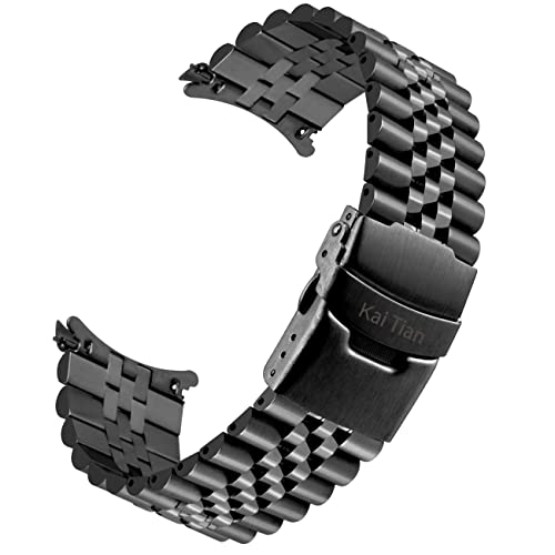 Kai Tian 22mm Jubilee Bracelet Stainless Steel Curved Ends, Half-Moon 5 Beads Black Metal 20mm Watch Band Strap Men Women Watch Band - Image 1