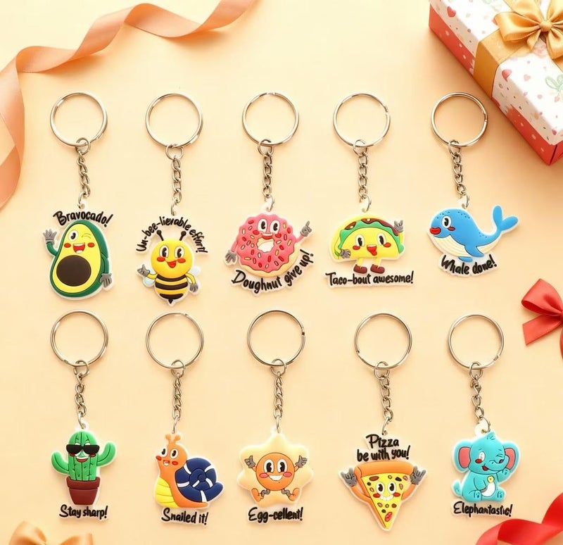 Ella & Emma 20PCS Cute Keychain Party Favors for Kids – Motivational Pun Charms, Classroom Prizes, Birthday Goodie Bag Fillers, School Rewards, Teacher Treasure Box Toys, Backpack Keyrings Bulk - Image 4