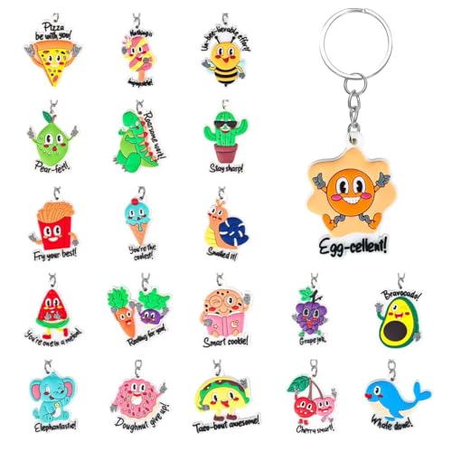 Ella & Emma 20PCS Cute Keychain Party Favors for Kids – Motivational Pun Charms, Classroom Prizes, Birthday Goodie Bag Fillers, School Rewards, Teacher Treasure Box Toys, Backpack Keyrings Bulk - Image 2