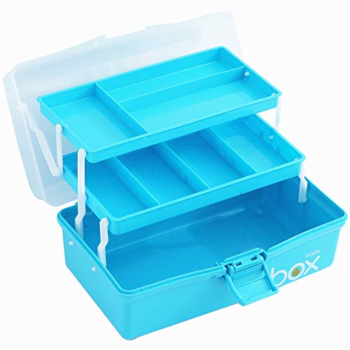 Sunxenze 12'' Three-Layer Clear Plastic Craft Storage Box, Tool Box/Sewing Box Organizer, Art Storage Box with Handle (Light Blue) - Image 1