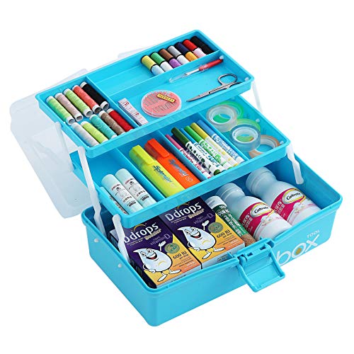 Sunxenze 12'' Three-Layer Clear Plastic Craft Storage Box, Tool Box/Sewing Box Organizer, Art Storage Box with Handle (Light Blue) - Image 5