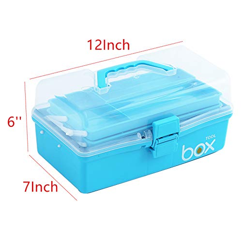 Sunxenze 12'' Three-Layer Clear Plastic Craft Storage Box, Tool Box/Sewing Box Organizer, Art Storage Box with Handle (Light Blue) - Image 3