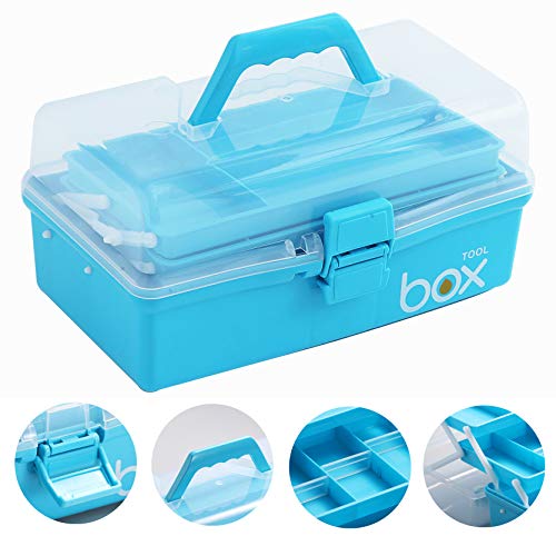 Sunxenze 12'' Three-Layer Clear Plastic Craft Storage Box, Tool Box/Sewing Box Organizer, Art Storage Box with Handle (Light Blue) - Image 2