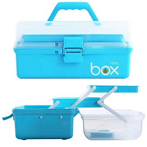 Sunxenze 12'' Three-Layer Clear Plastic Craft Storage Box, Tool Box/Sewing Box Organizer, Art Storage Box with Handle (Light Blue) - Image 4