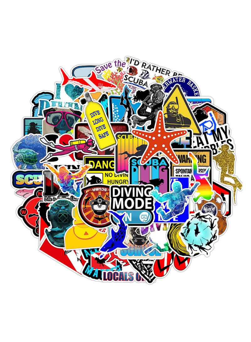 61 قطعة من ملصقات الغوص، ملصقات الغوص الخارجية لأجهزة الكمبيوتر المحمول وزجاجات المياه وغطاء خزان الوقود وملصقات هيكل السيارة - Image 1