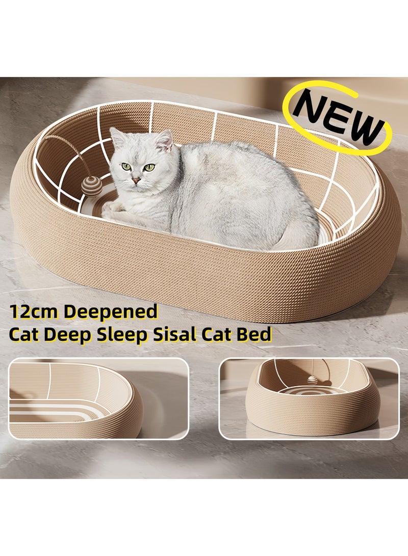 MissTiara سرير خدش القطط ، سرير خدش بيضاوي محدث بعمق 12 سم مع ألعاب كرات وخدش للقطط للحفاظ على صحة القطط وتخفيف الملل - Image 5