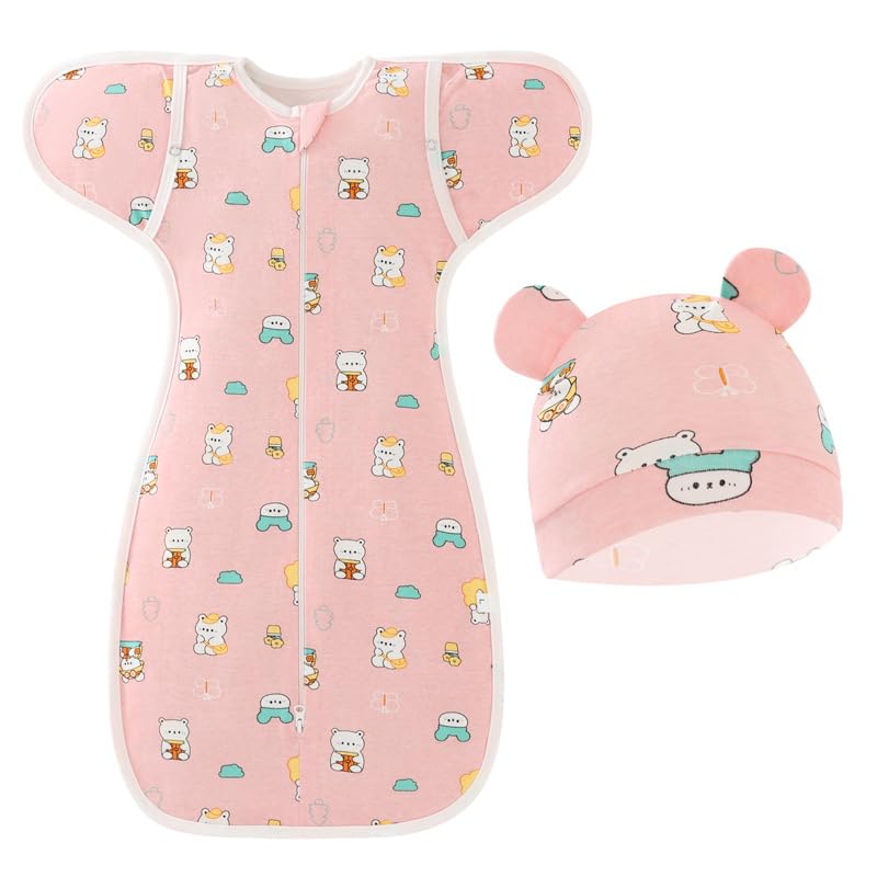 BEMBIKA Baby Sleeping Sack - Soft Cotton Baby Swaddle Wrap, Adjustable Swaddle Sleep Sack, Organic Baby Sleeping Sack for Comfort & Safe Sleep, Ideal Infant Swaddle Blanket-(Pink Bear)