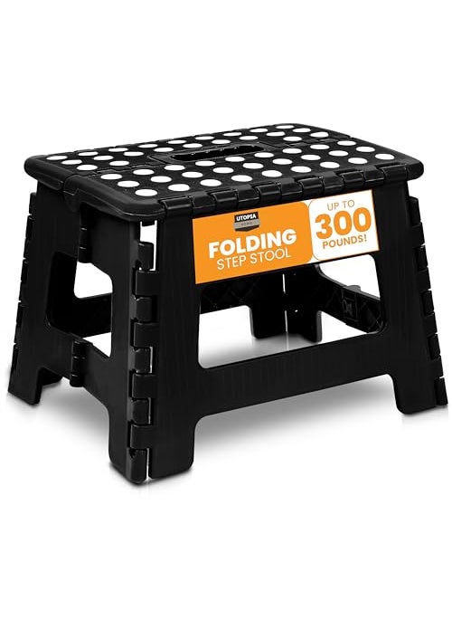 Utopia Home Utopia Home Folding Step Stool with 9 Inch Height Pack of 1  Holds Up to 300 lbs  Lightweight Plastic Foldable Step Stool for Kitchen Bathroom  Living Room Black 