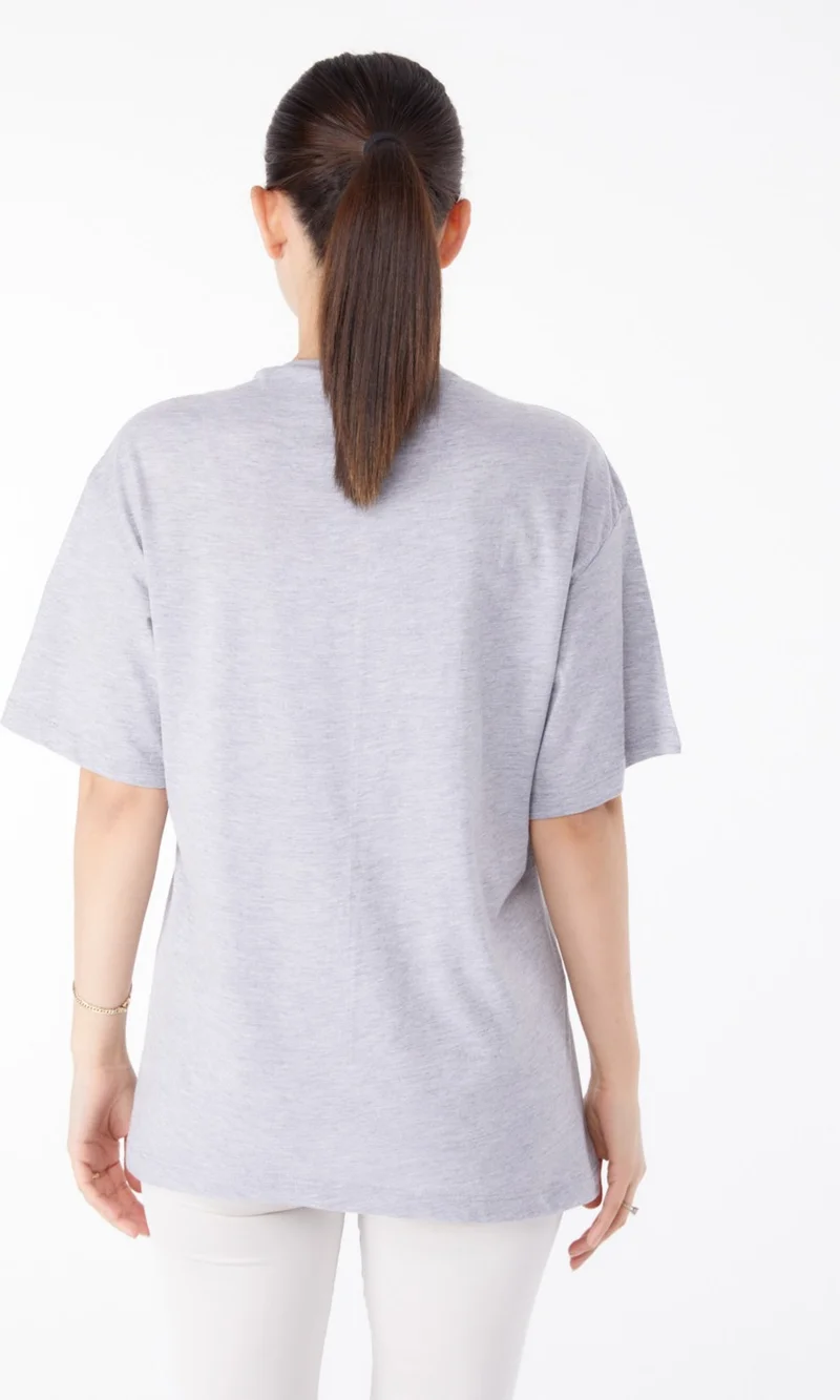 Tofisa Plain Crew Neck Women's Gray Stone T-Shirt - 25476