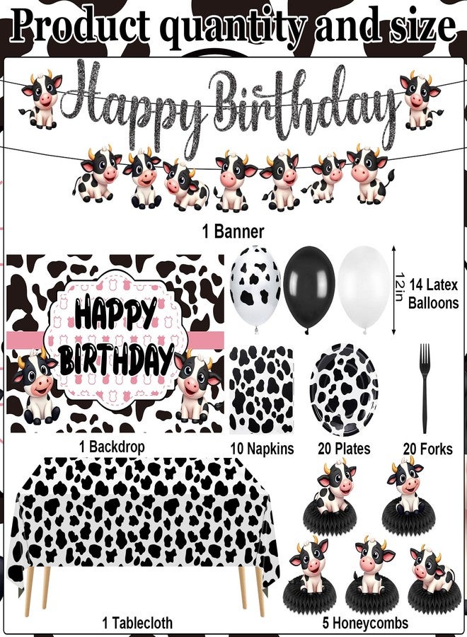 TagreSpike Cow Theme Birthday Party Decorations Cow Print Birthday Party Supplies Farm Animal Barn Party Tableware Set Plates Napkin Fork Banner Honeycomb Balloon Tablecloth for Cowgirl Bday Serve 10 Guests - Image 2