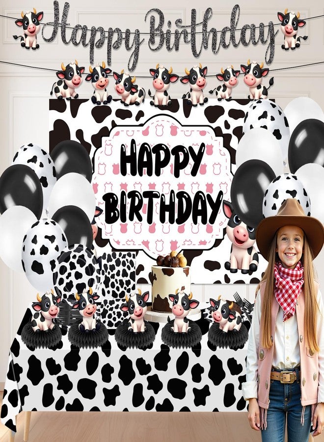 TagreSpike Cow Theme Birthday Party Decorations Cow Print Birthday Party Supplies Farm Animal Barn Party Tableware Set Plates Napkin Fork Banner Honeycomb Balloon Tablecloth for Cowgirl Bday Serve 10 Guests - Image 3