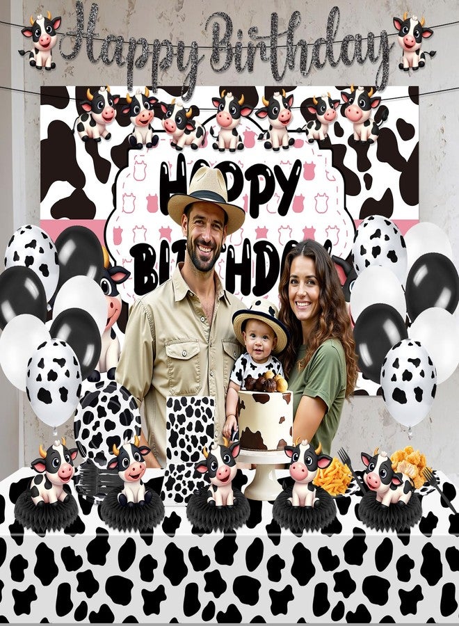 TagreSpike Cow Theme Birthday Party Decorations Cow Print Birthday Party Supplies Farm Animal Barn Party Tableware Set Plates Napkin Fork Banner Honeycomb Balloon Tablecloth for Cowgirl Bday Serve 10 Guests - Image 4