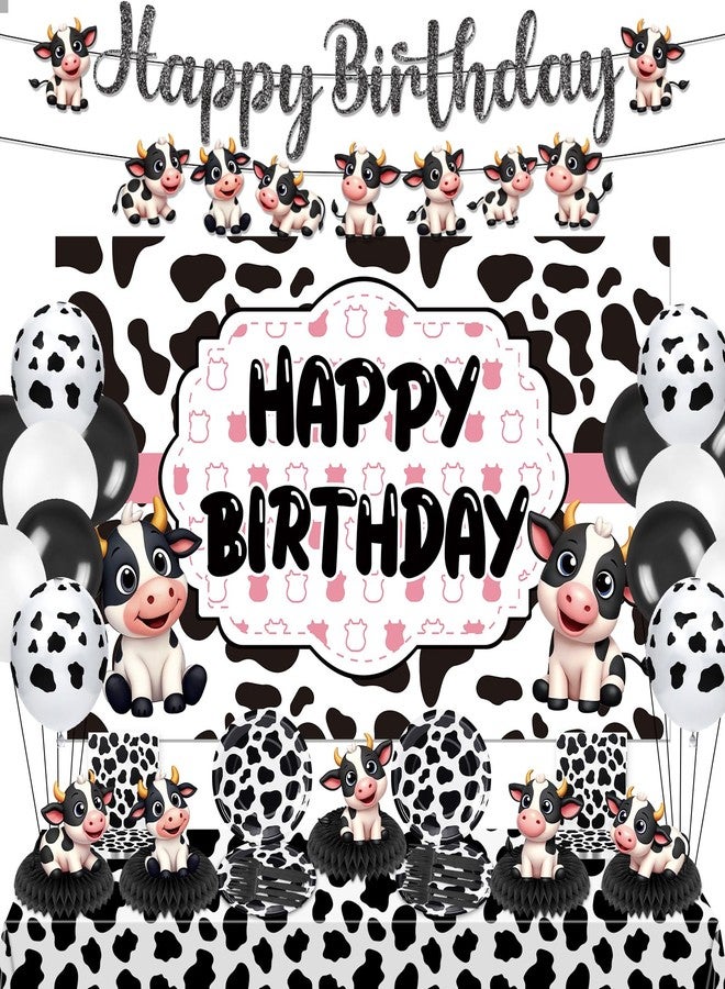 TagreSpike Cow Theme Birthday Party Decorations Cow Print Birthday Party Supplies Farm Animal Barn Party Tableware Set Plates Napkin Fork Banner Honeycomb Balloon Tablecloth for Cowgirl Bday Serve 10 Guests - Image 1