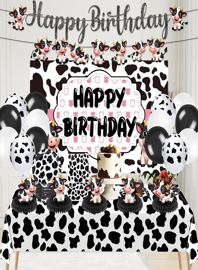 TagreSpike Cow Theme Birthday Party Decorations Cow Print Birthday Party Supplies Farm Animal Barn Party Tableware Set Plates Napkin Fork Banner Honeycomb Balloon Tablecloth for Cowgirl Bday Serve 10 Guests - Image 5