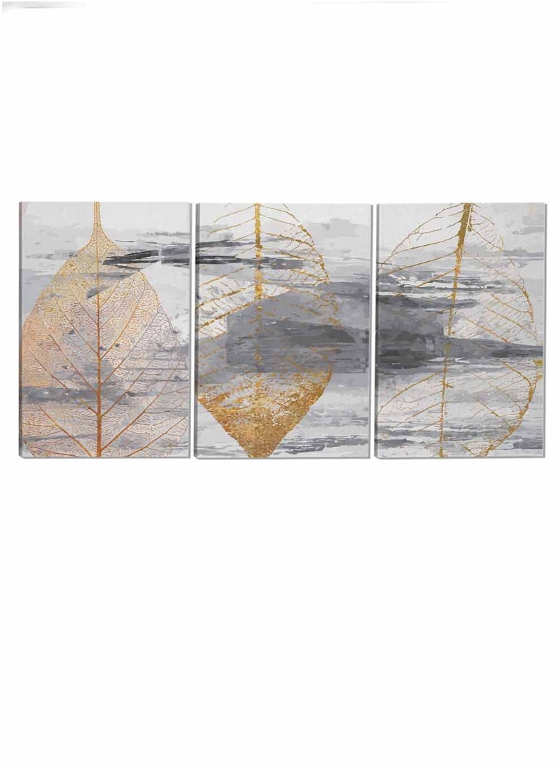 LOWHA Set Of 3 Framed Canvas Wall Arts Stretched Over Wooden Frame Leaves Triptych Abstract Paintings For Home Living Room Office Decor - Image 4