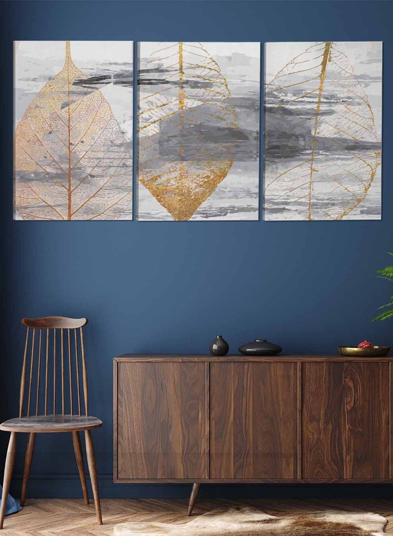 LOWHA Set Of 3 Framed Canvas Wall Arts Stretched Over Wooden Frame Leaves Triptych Abstract Paintings For Home Living Room Office Decor - Image 2