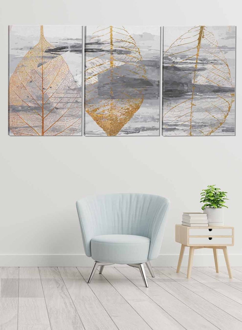 LOWHA Set Of 3 Framed Canvas Wall Arts Stretched Over Wooden Frame Leaves Triptych Abstract Paintings For Home Living Room Office Decor - Image 1
