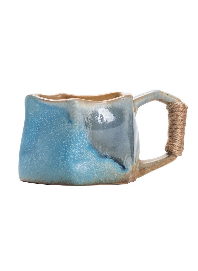 Special-Shaped Mugs, Retro Ceramic Cups, Irregular Cups, Stoneware Water Cups, High-Value Coffee Cups（Blue 250ml） - Image 1