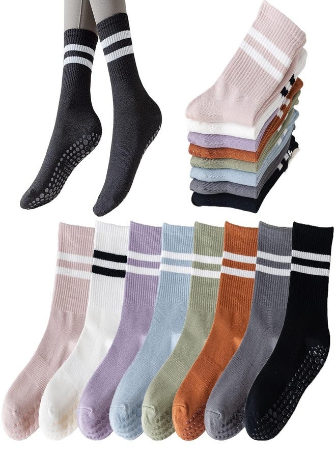 Tergy 8 Pairs Long Yoga Socks with Grip for Women Anti Skid Gripper Socks No Slip Socks for Pilates, Barre, Dance,Yoga (Stripe) - Image 1