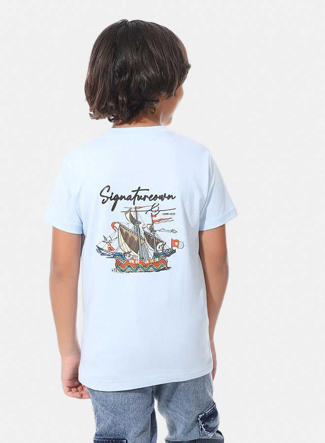 Andora Printed Half Sleeves Baby Blue T-Shirt_ Baby Blue - Image 4