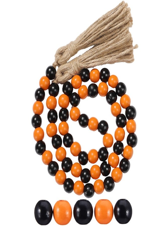 Equsion Seasonal Wooden Bead Garland with Tassels, 3.3 ft Holiday Vintage Boho Bead Garland Easter Tray Decoration, Vase Wall Room Art Birthday Party Decoration(Black, Orange) - Image 1