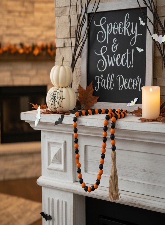 Equsion Seasonal Wooden Bead Garland with Tassels, 3.3 ft Holiday Vintage Boho Bead Garland Easter Tray Decoration, Vase Wall Room Art Birthday Party Decoration(Black, Orange) - Image 2