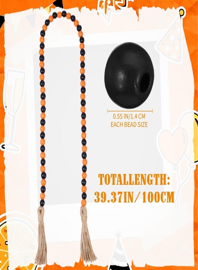 Equsion Seasonal Wooden Bead Garland with Tassels, 3.3 ft Holiday Vintage Boho Bead Garland Easter Tray Decoration, Vase Wall Room Art Birthday Party Decoration(Black, Orange) - Image 3