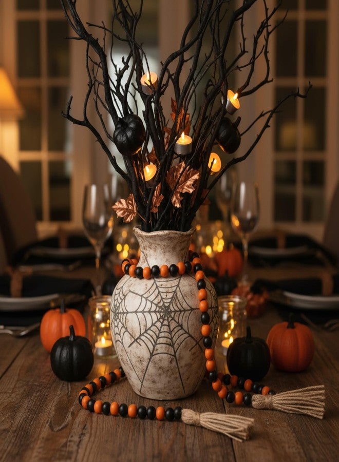 Equsion Seasonal Wooden Bead Garland with Tassels, 3.3 ft Holiday Vintage Boho Bead Garland Easter Tray Decoration, Vase Wall Room Art Birthday Party Decoration(Black, Orange) - Image 4
